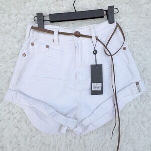 ONETEASPOON High Waist Bandit Denim Shorts White Size 24 NWT Cuffed Hem NEW‎